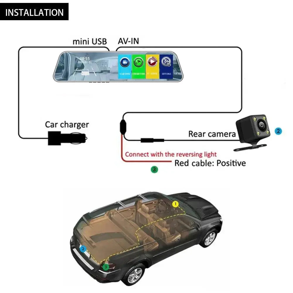 Retrovisor com Câmera de Ré e Gravação VisionMax lojasaruna