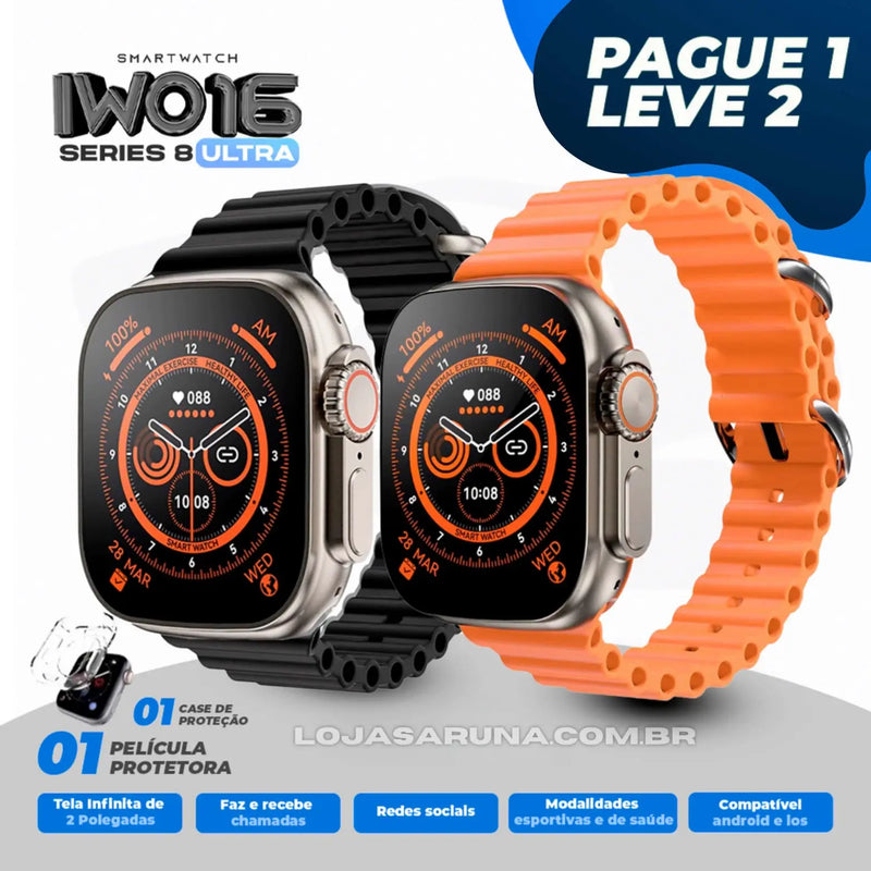 SmartWatch IWO 16 Series 8 ULTRA [ Compre 1 e leve 2 ] [2023] com BRINDES Exclusivos | Envio Imediato e Frete Grátis lojasaruna