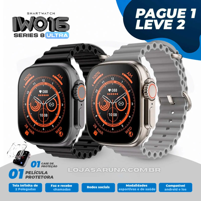 SmartWatch IWO 16 Series 8 ULTRA [ Compre 1 e leve 2 ] [2023] com BRINDES Exclusivos | Envio Imediato e Frete Grátis lojasaruna