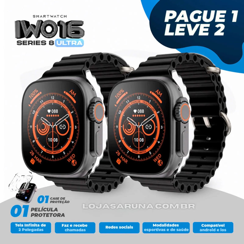 SmartWatch IWO 16 Series 8 ULTRA [ Compre 1 e leve 2 ] [2023] com BRINDES Exclusivos | Envio Imediato e Frete Grátis lojasaruna